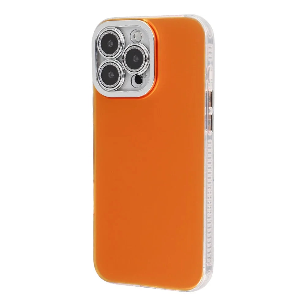 For iPhone 14 Pro Case PC + TPU IMD Phone Cover with Electroplated Camera Frame - Vibrant Orange - 2