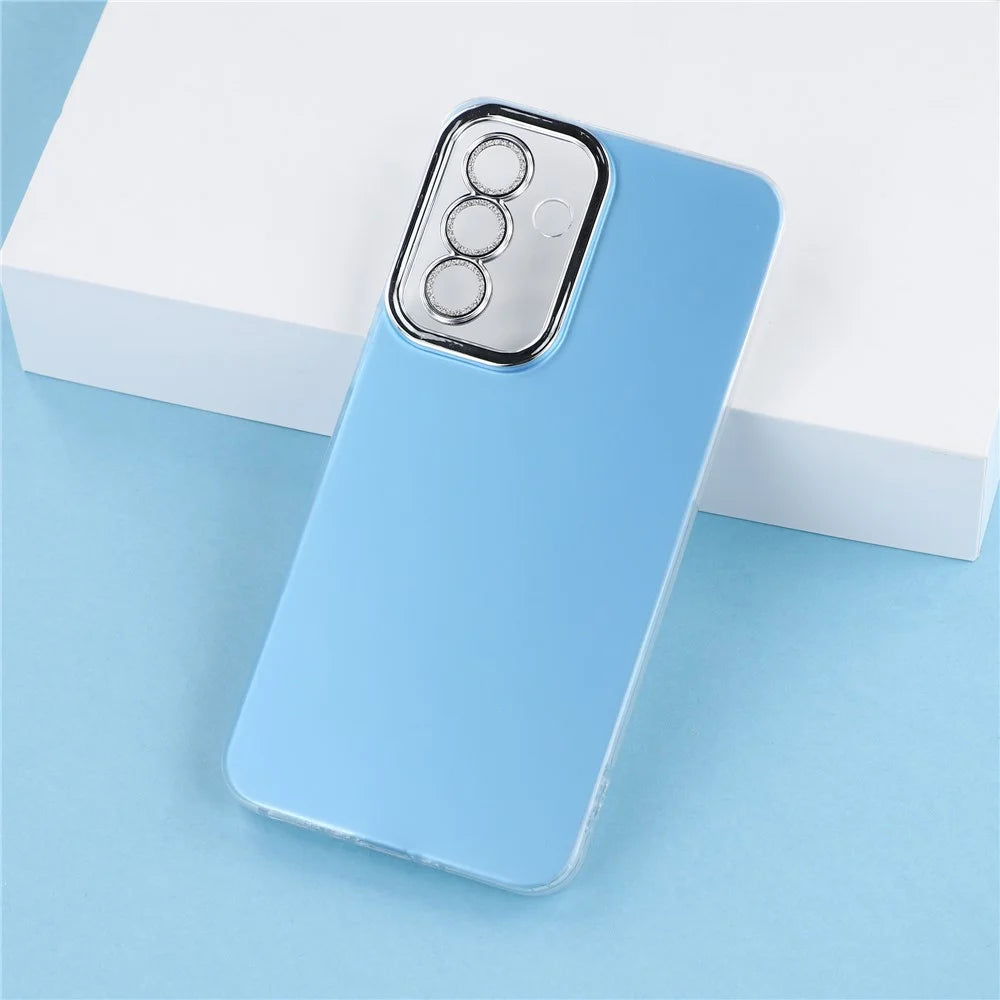 For Samsung Galaxy A15 5G Case PC + TPU IMD Phone Cover with Electroplated Camera Frame - Sky Blue - 5