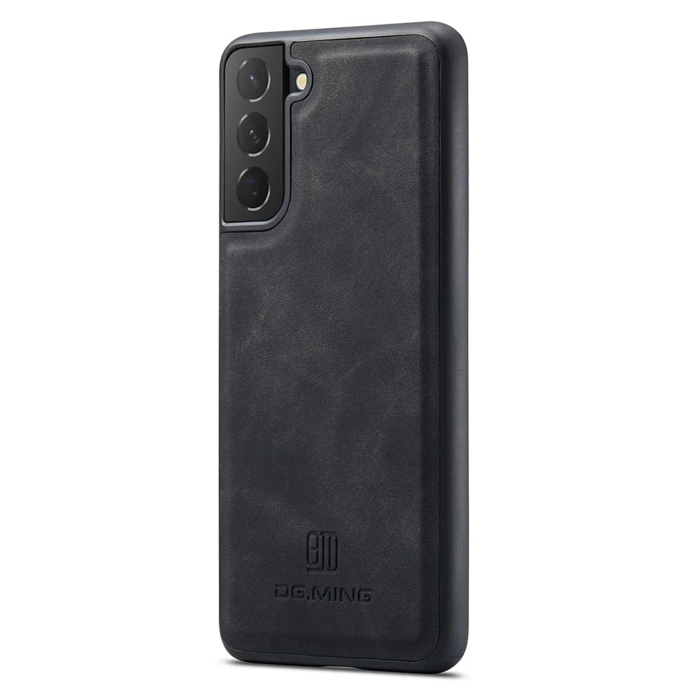 DG.MING For Samsung Galaxy S21 4G / S21 5G Case PU Leather Covered PC + TPU Hybrid Phone Shell - Black - 1