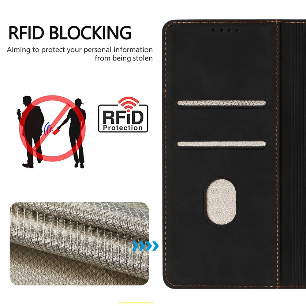 For OnePlus Turbo 6X 5G Case HX RFID Blocking Wallet Stand Leather Flip Phone Cover - Black - 4