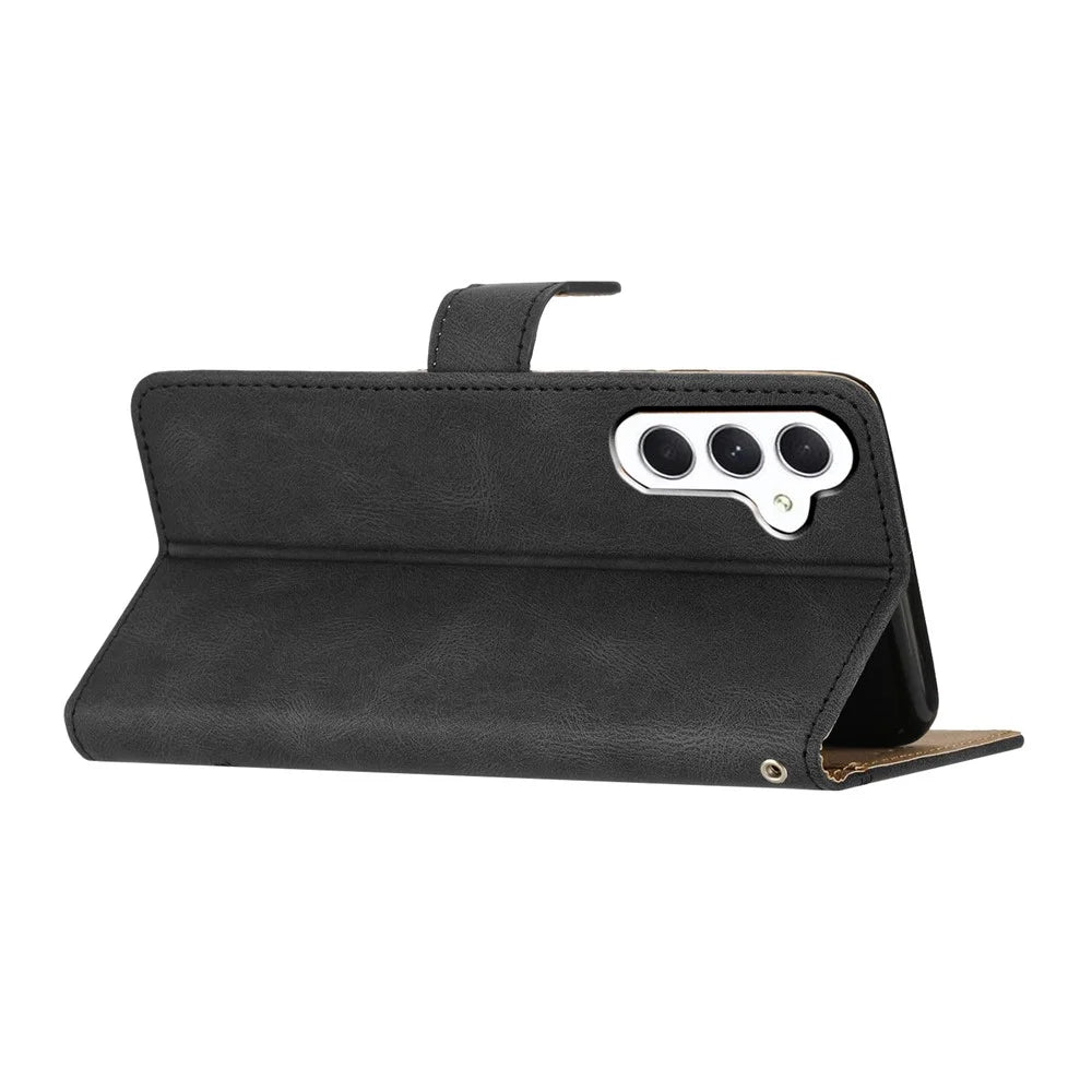 For Samsung Galaxy A18 4G Case Crazy Horse Texture PU Leather Wallet Stand Phone Cover - Black - 2