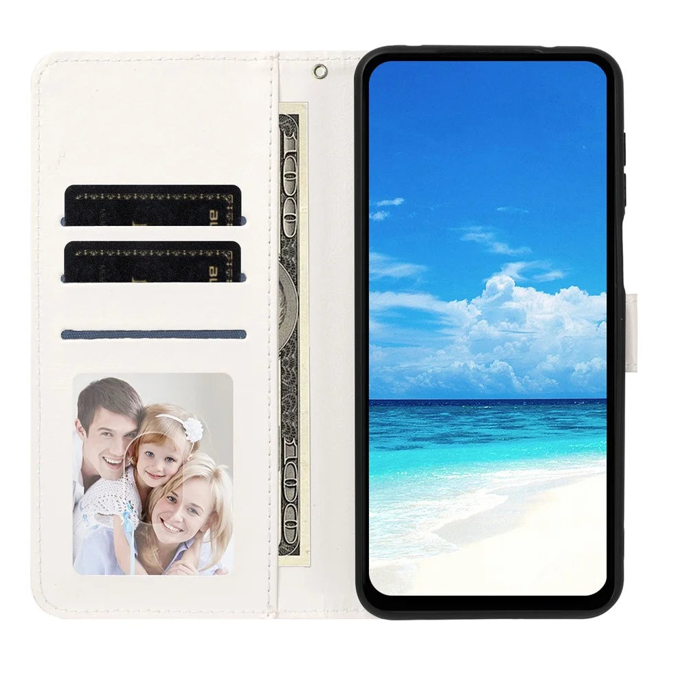 For Samsung Galaxy A18 4G Case Leopard Print Wallet Stand Flip Leather Phone Cover with Wrist Strap - Black - 2