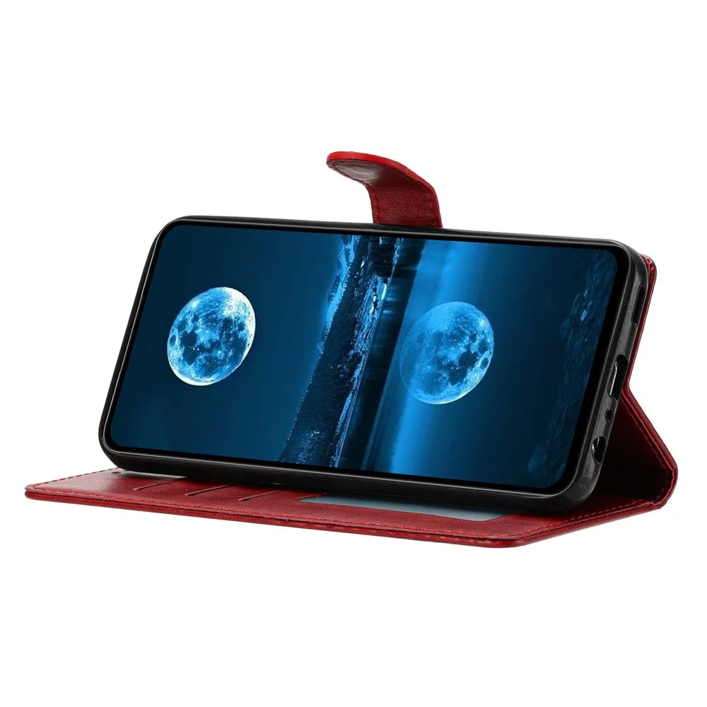 For Samsung Galaxy A18 4G Leather Case Wallet Stand Phone Cover with Handy Strap - Red - 2