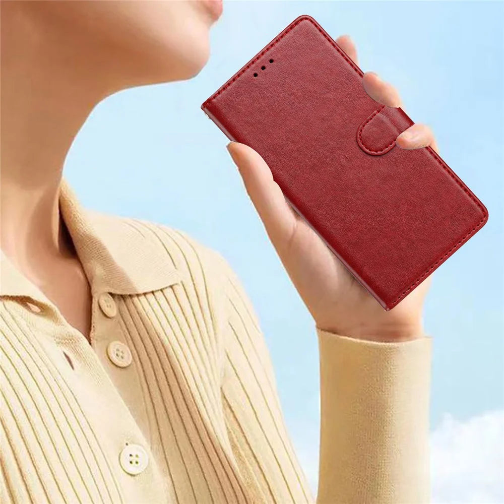 For Samsung Galaxy A18 4G Leather Case Wallet Stand Phone Cover with Handy Strap - Red - 6