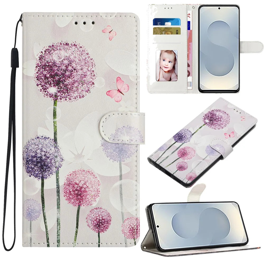 For Samsung Galaxy A18 4G Case Pattern Printing Wallet Stand Flip Leather Phone Cover with Strap - Dandelion - 6