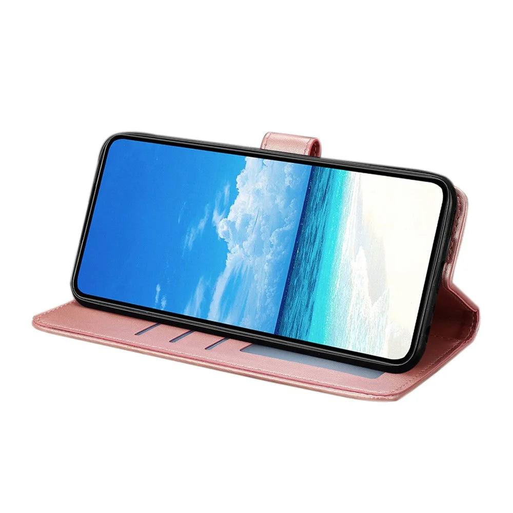 For Samsung Galaxy A18 4G Case Butterfly Imprinted Wallet Stand PU Leather Flip Phone Cover with Strap - Rose Gold - 2