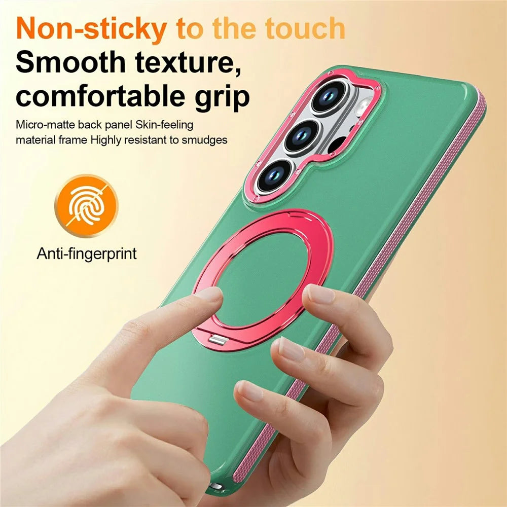For Samsung Galaxy S25 Ultra Case Rotating Kickstand Contrasting Color Design PC + TPU Phone Cover - Green - 4