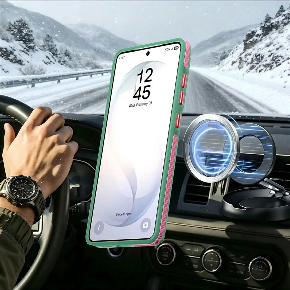 For Samsung Galaxy S25 Ultra Case Rotating Kickstand Contrasting Color Design PC + TPU Phone Cover - Green - 7