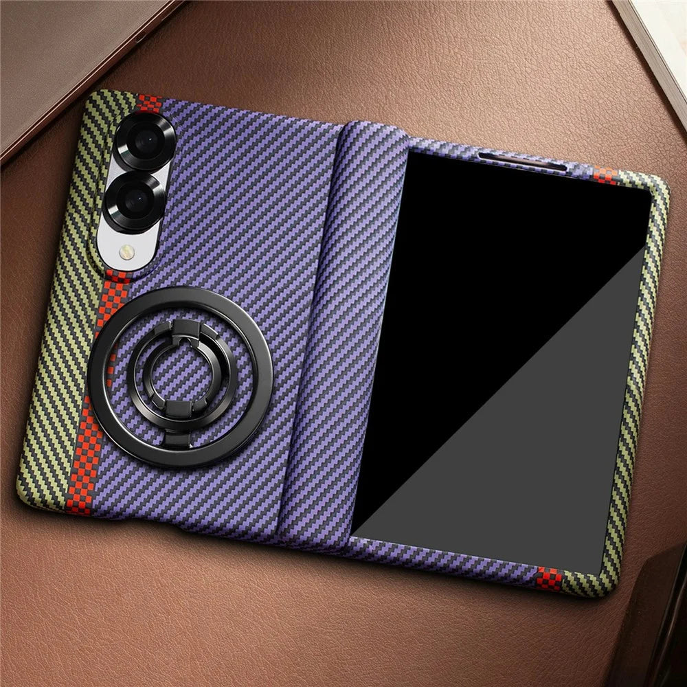 For Samsung Galaxy Z Fold8 Case Ring Holder Kickstand Hard PC Phone Cover with Screen Film - Purple - 2