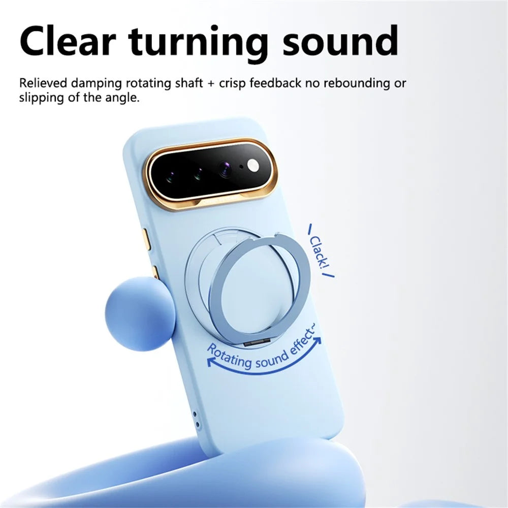 ABEEL For Google Pixel 10 Pro XL Magnetic Case Ring Kickstand Liquid Silicone Feel PC Phone Cover - Sky Blue - 3