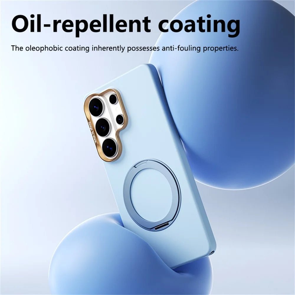 ABEEL For Samsung Galaxy S25 Ultra Magnetic Case Ring Kickstand Liquid Silicone Feel PC Phone Cover - Sky Blue - 5