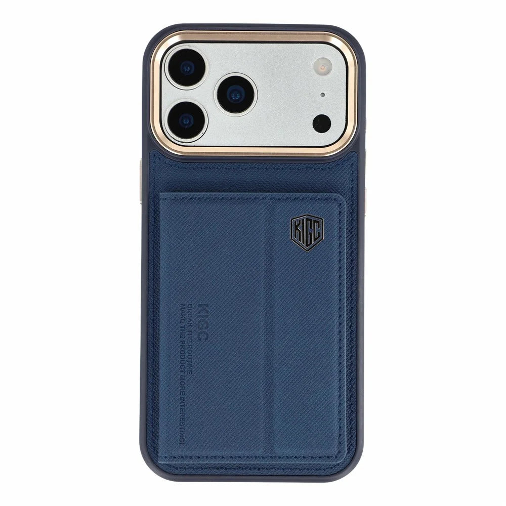 KIGC for iPhone 18 Pro Max / 17 Pro Max Case Card Holder Kickstand Fabric + PC + TPU Shockproof Phone Cover - Blue - 1