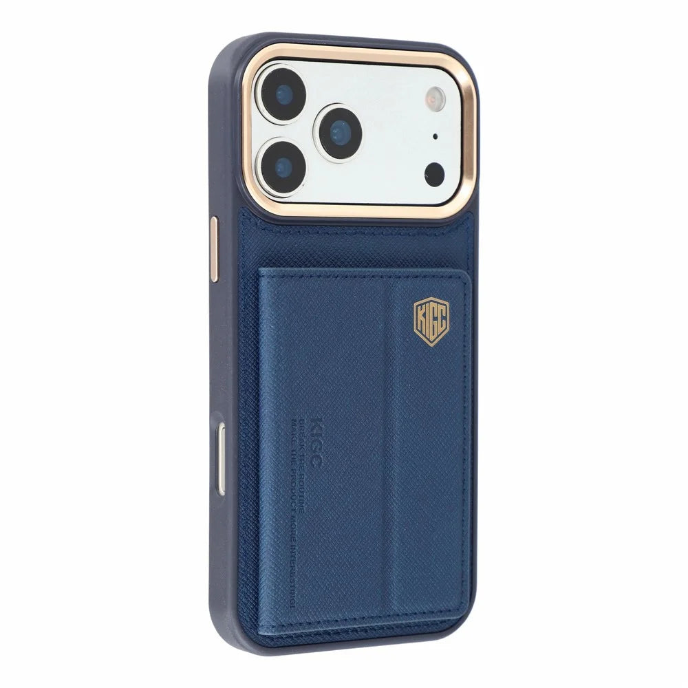 KIGC for iPhone 18 Pro Max / 17 Pro Max Case Card Holder Kickstand Fabric + PC + TPU Shockproof Phone Cover - Blue - 5
