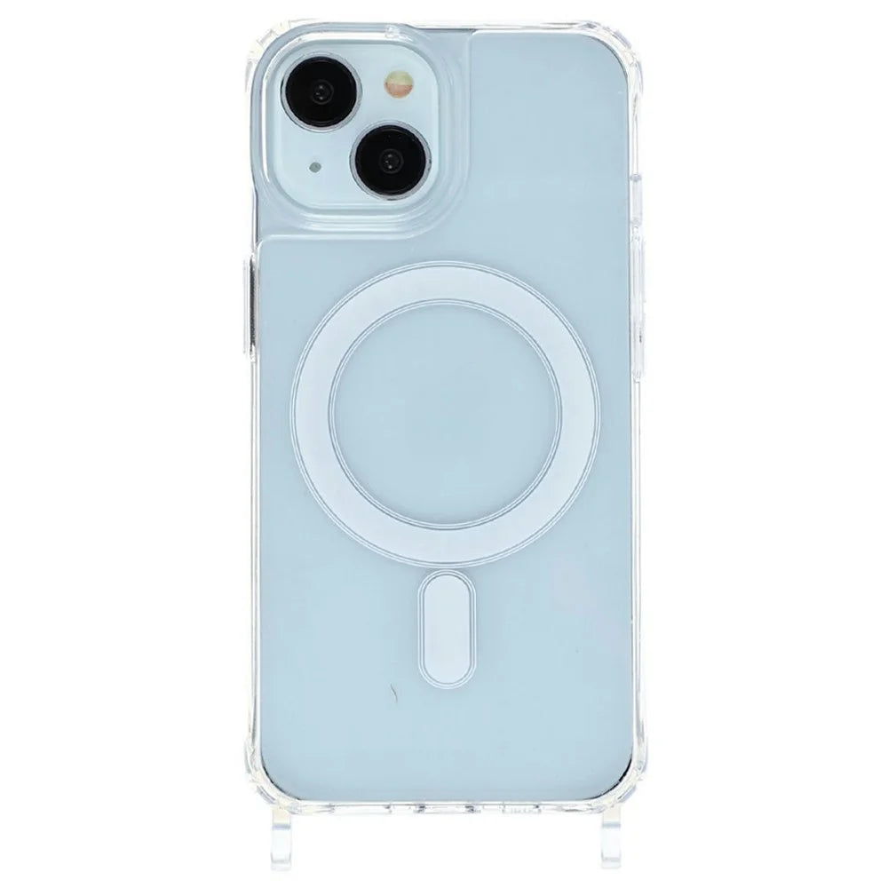 For iPhone 14 Plus Case Compatible with MagSafe TPU+PC 1.5mm Clear Phone Cover with Lanyard Holes - Transparent - 1