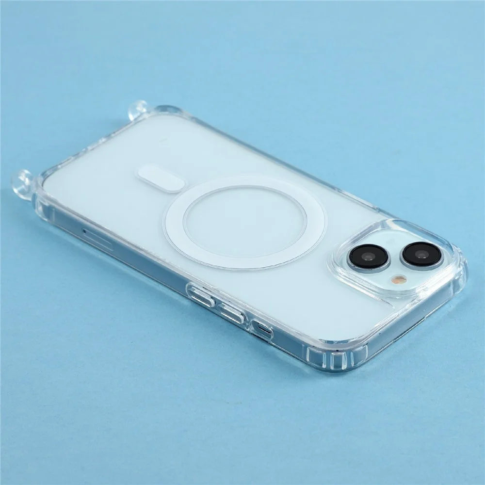 For iPhone 14 Plus Case Compatible with MagSafe TPU+PC 1.5mm Clear Phone Cover with Lanyard Holes - Transparent - 5