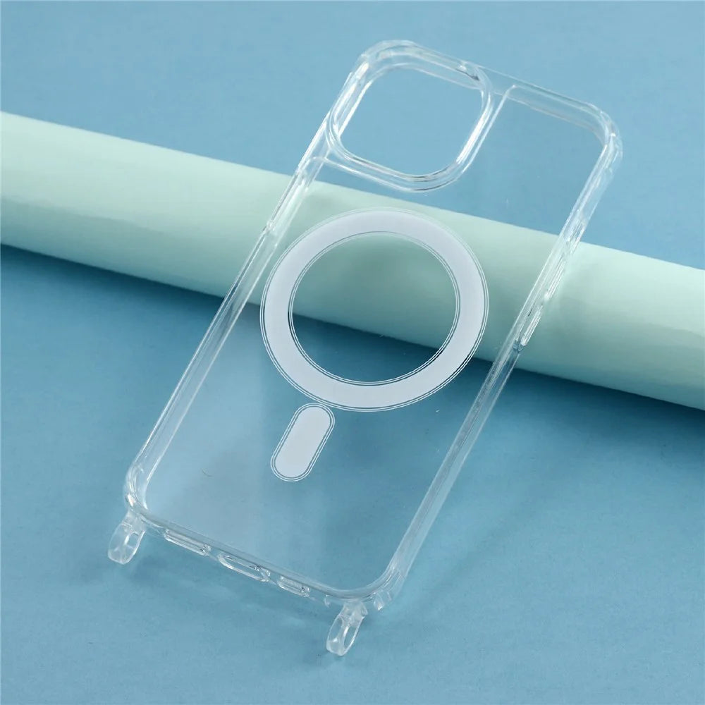 For iPhone 14 Plus Case Compatible with MagSafe TPU+PC 1.5mm Clear Phone Cover with Lanyard Holes - Transparent - 6