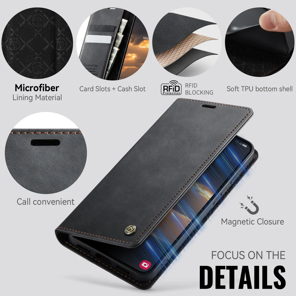 CASEME for Google Pixel 11 Pro XL 033 Series Case RFID Blocking Wallet Stand Calf Texture Leather Phone Cover - Black - 3