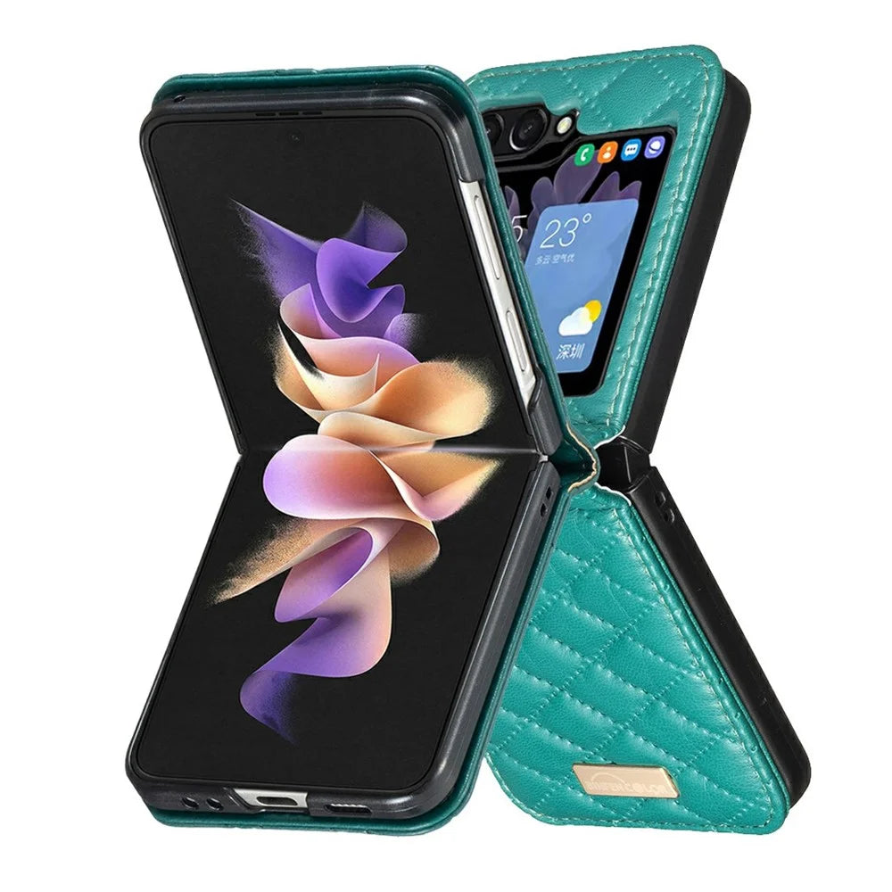 BINFEN COLOR For Samsung Galaxy Z Flip8 Case Rhombus PU Leather Shockproof Phone Cover - Green - 2