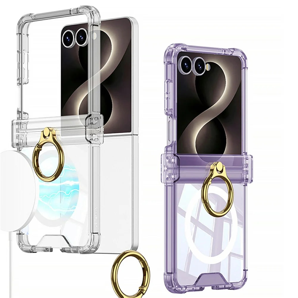 GKK For Samsung Galaxy Z Flip8 Magnetic Case Ring Kickstand TPU Airbag Shockproof Phone Cover with Back Film - Blue - 2