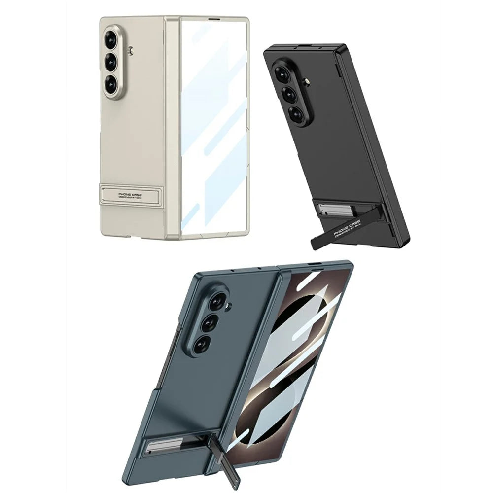 GKK For Samsung Galaxy Z Fold8 Ultra Kickstand Case Magnetic Hinge Protection PC + Tempered Glass Phone Cover - Silver - 2