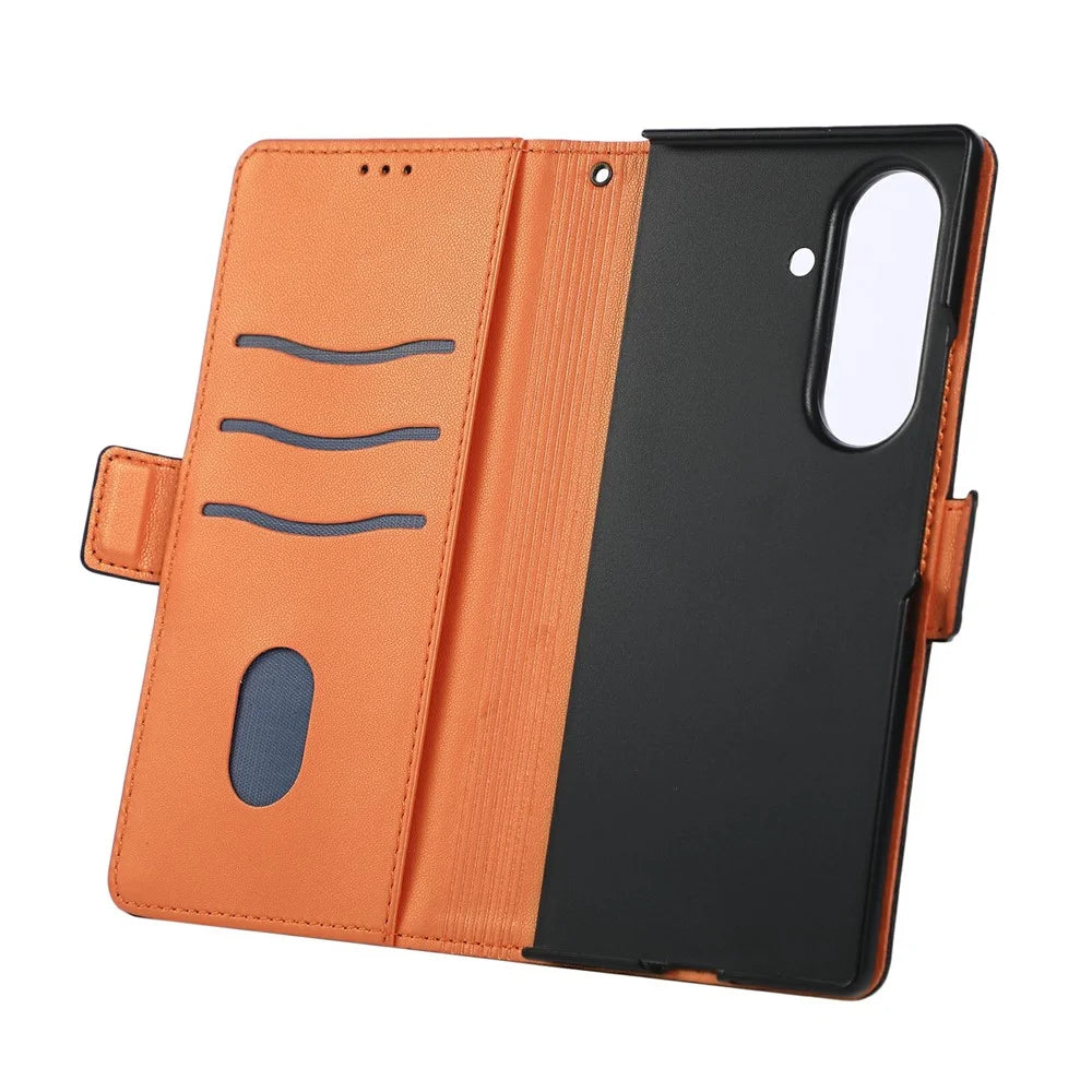 For Samsung Galaxy Z Fold7 5G Case U-Shape Decoration Magnetic Side Clasp Wallet Leather Phone Cover with Wrist Strap - Black - 6