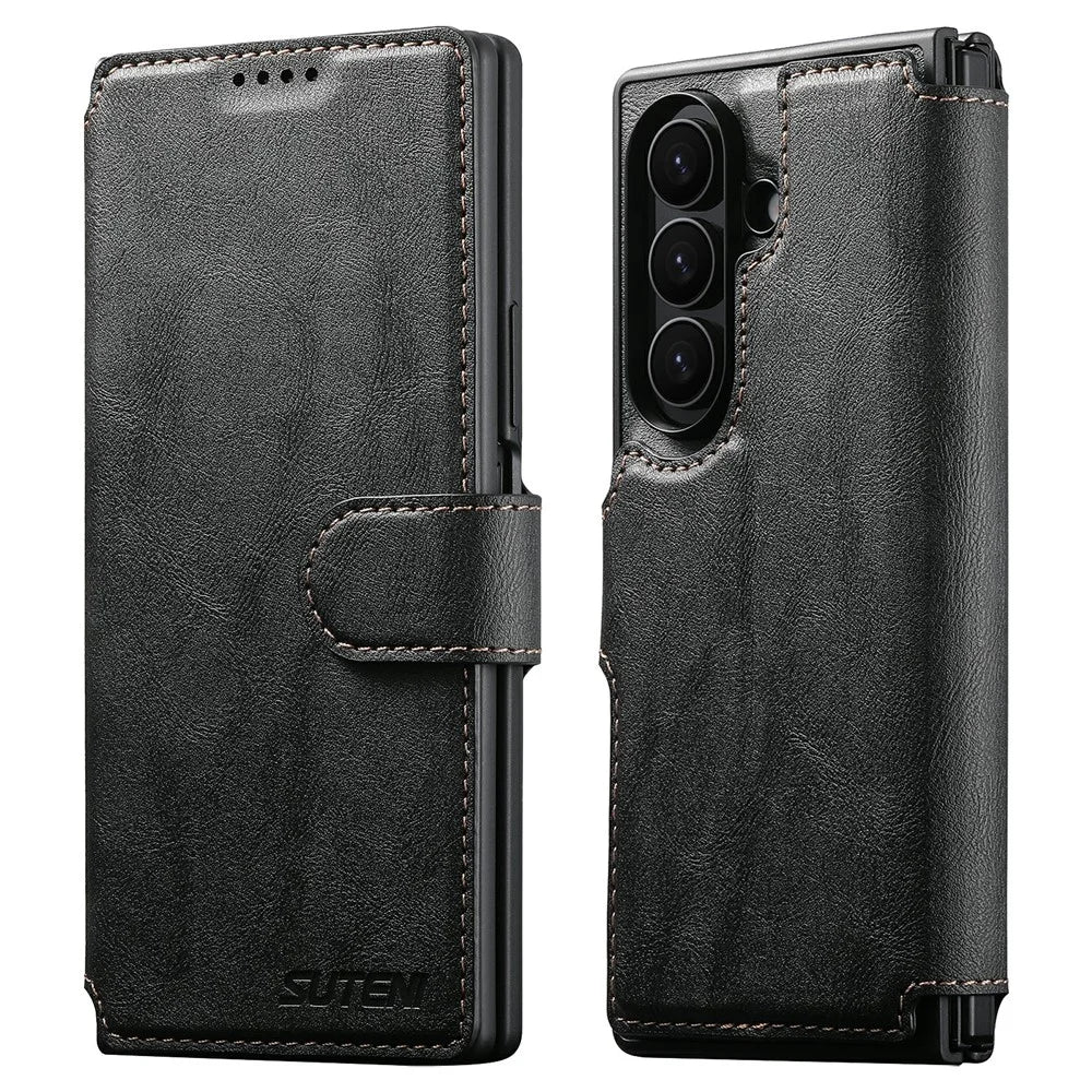 SUTENI Q-05 for Samsung Galaxy Z Fold8 Ultra Case 2 in 1 Magnetic Detachable Leather + PC Wallet Phone Cover - Black - 1