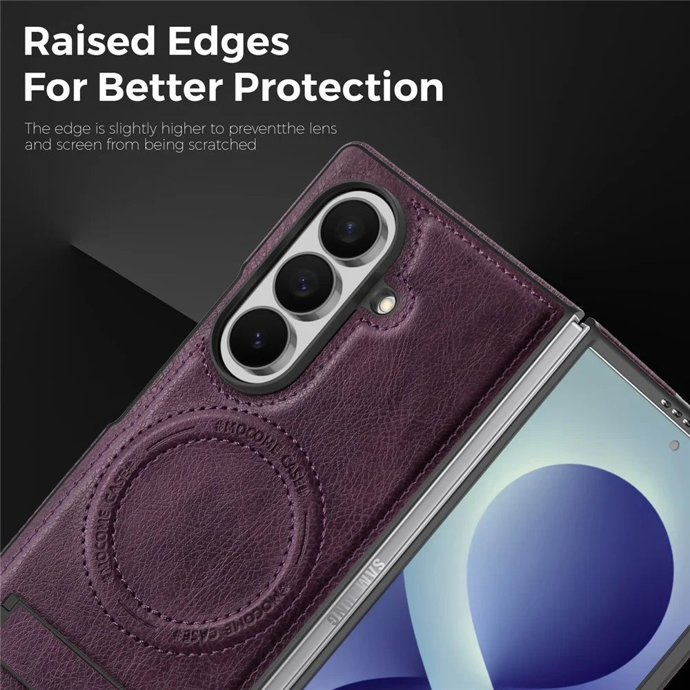 For Samsung Galaxy Z Fold8 Ultra Magnetic Case Kickstand PC Silicone Leather Phone Back Cover - Dark Purple - 4