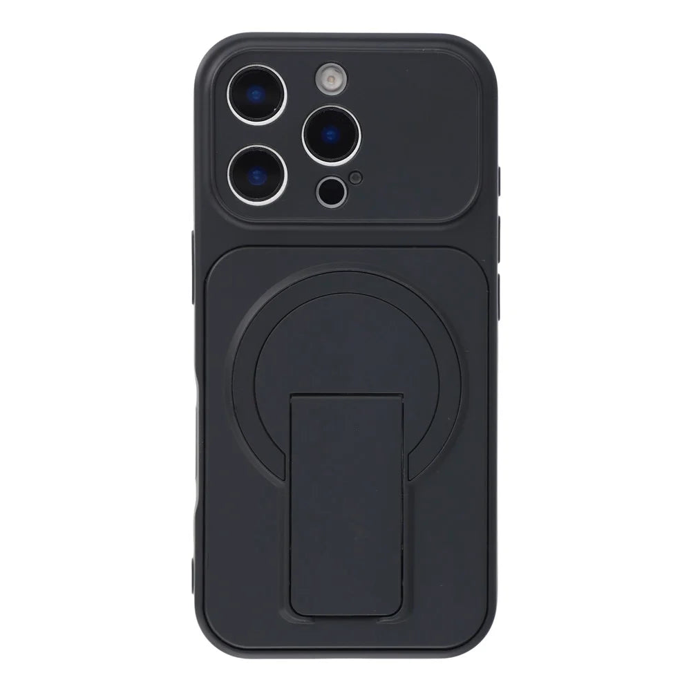 For iPhone 16 Pro Max Case Invisible Kickstand Rubberized Acrylic + TPU Shockproof Phone Cover - Black - 2