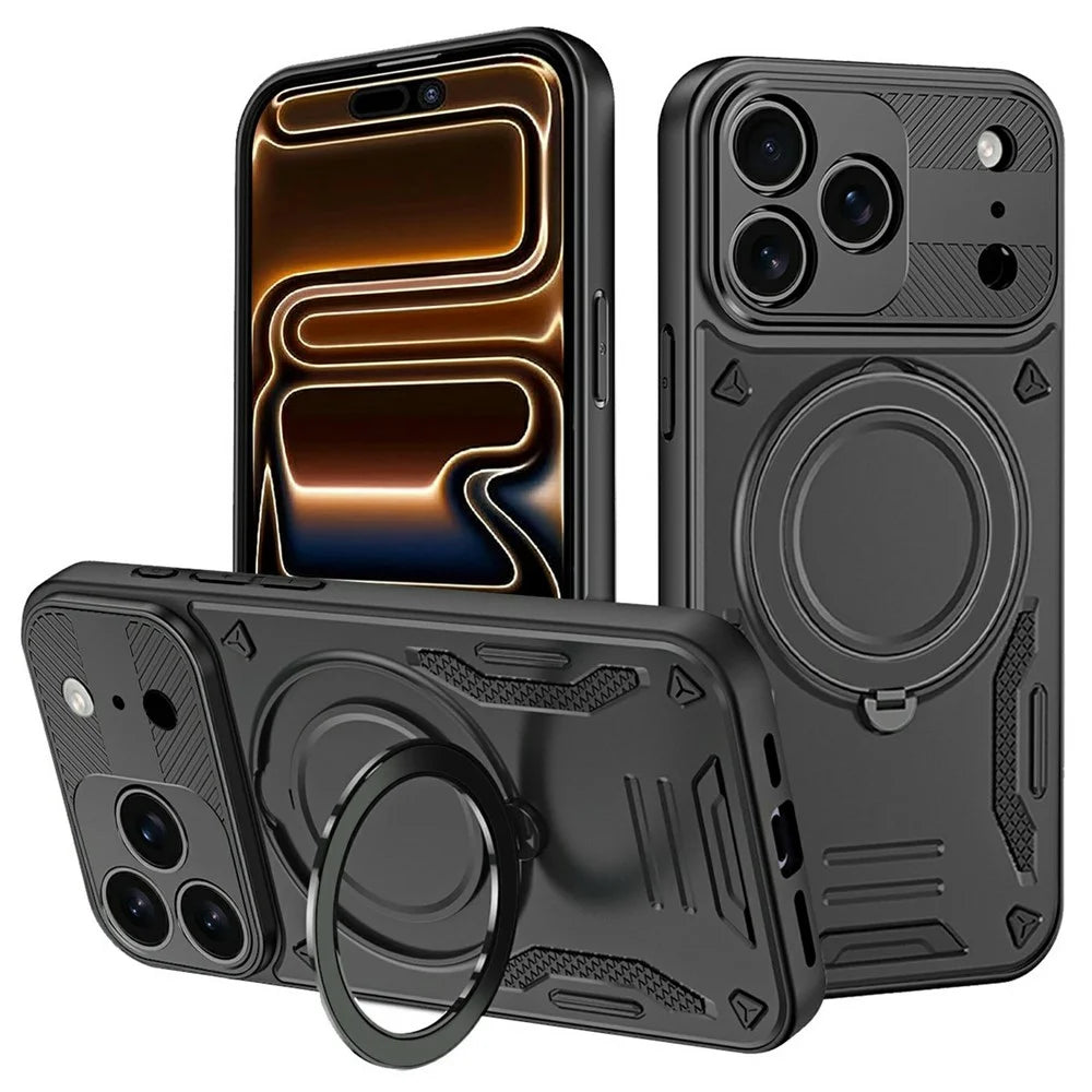 Magnetic Case For iPhone 18 Pro Max / 17 Pro Max Shockproof TPU + PC Phone Back Cover with Kickstand - Black - 1