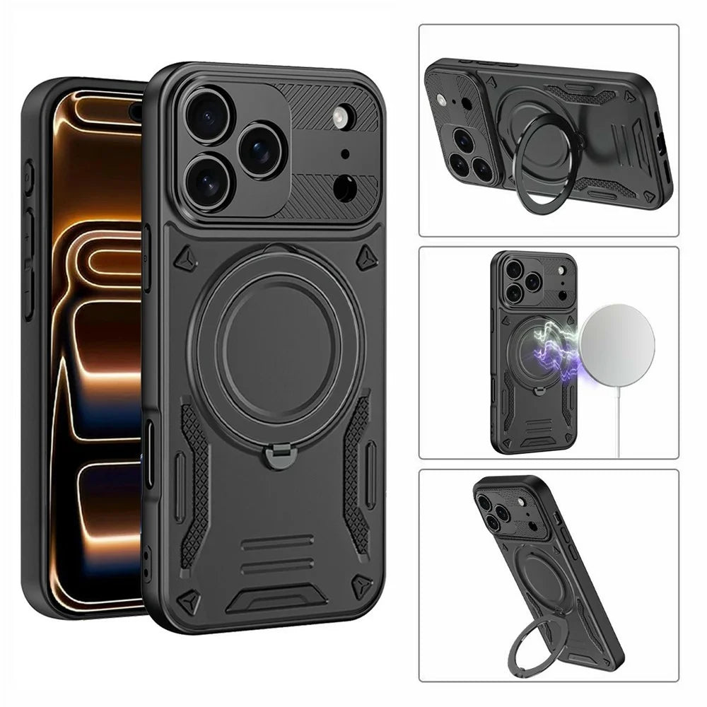 Magnetic Case For iPhone 18 Pro Max / 17 Pro Max Shockproof TPU + PC Phone Back Cover with Kickstand - Black - 2