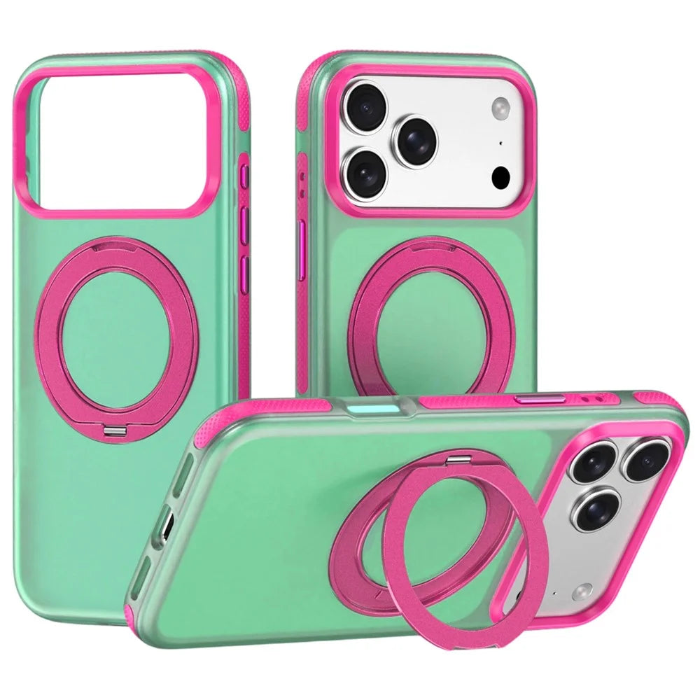 For iPhone 18 Pro Max / 17 Pro Max Case with Rotating Magnetic Kickstand Matte PC+TPU+TPE Shockproof Phone Cover - Green - 1