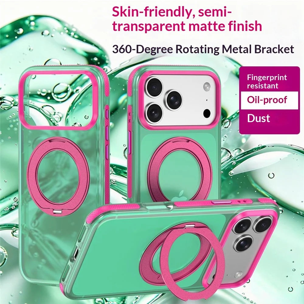 For iPhone 18 Pro Max / 17 Pro Max Case with Rotating Magnetic Kickstand Matte PC+TPU+TPE Shockproof Phone Cover - Green - 2