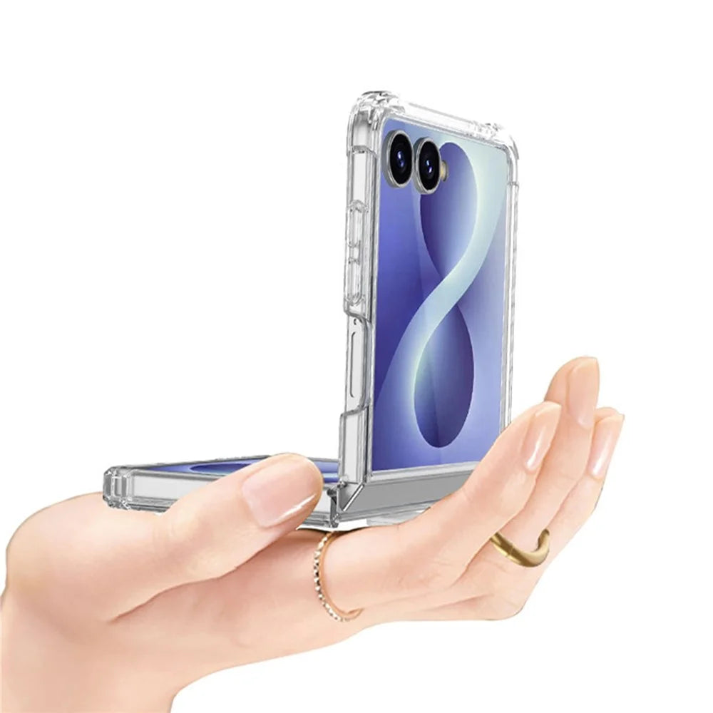 GKK For Samsung Galaxy Z Flip8 Case Airbag Drop Proof TPU Phone Cover with Ring Kickstand / Screen Film - Transparent Blue - 3
