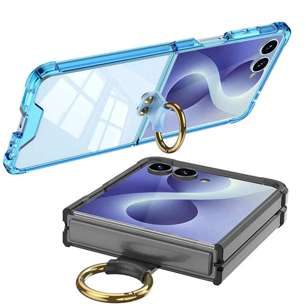 GKK For Samsung Galaxy Z Flip8 Case Airbag Drop Proof TPU Phone Cover with Ring Kickstand / Screen Film - Transparent Blue - 4