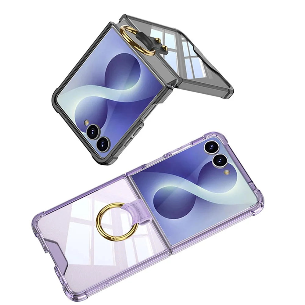 For Samsung Galaxy Z Flip8 Case Airbag Drop Proof TPU Phone Cover with Ring Kickstand - Transparent Blue - 5