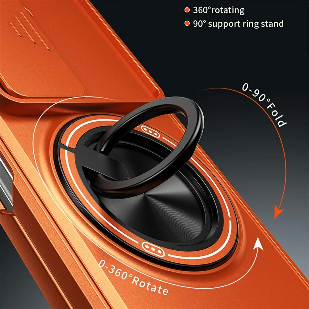 For Samsung Galaxy Z Fold8 Ultra Magnetic Case Ring Holder Foldable Kickstand PC Phone Cover with Camera Lens Slider - Orange - 6