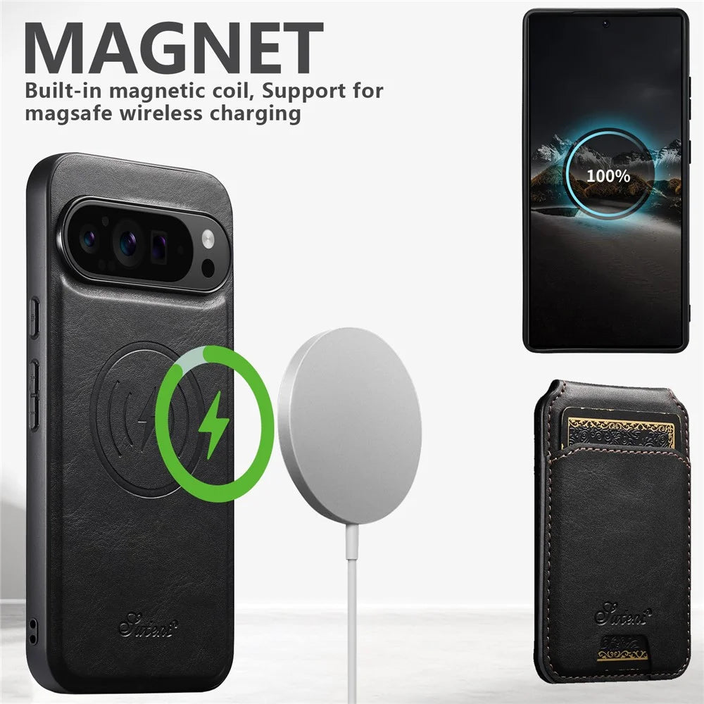 SUTENI H15 For Google Pixel 11 Pro Magnetic Case Detachable Card Holder Waxy Texture PU Leather TPU Phone Cover - Black - 2