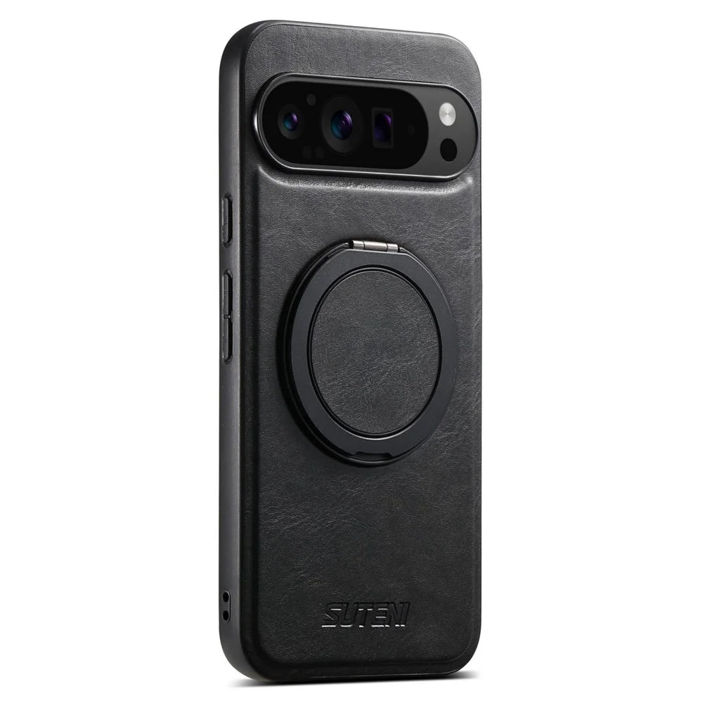 SUTENI G3 For Google Pixel 11 Pro Magnetic Case Waxy Texture Rotating Kickstand Leather Phone Back Cover - Black - 2