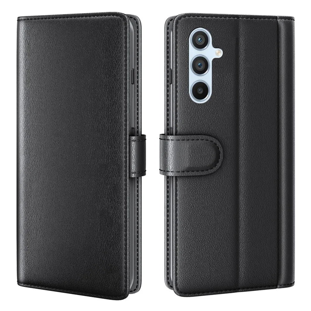 For Samsung Galaxy A54 5G Case Genuine Split Leather Phone Cover with Wallet Stand - Black - 1