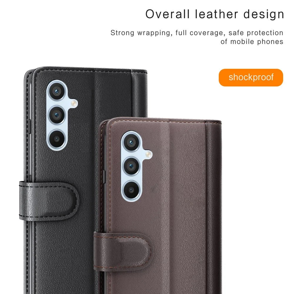 For Samsung Galaxy A54 5G Case Genuine Split Leather Phone Cover with Wallet Stand - Black - 5