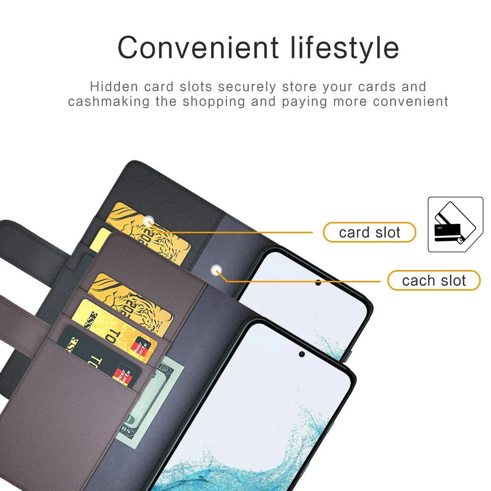 For Samsung Galaxy A54 5G Case Genuine Split Leather Phone Cover with Wallet Stand - Black - 7