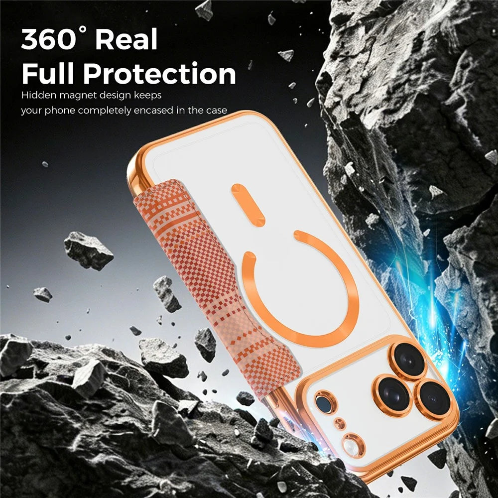 For iPhone 18 Pro Max Magnetic Case RFID Blocking Card Slots Leather Cover - Orange - 5