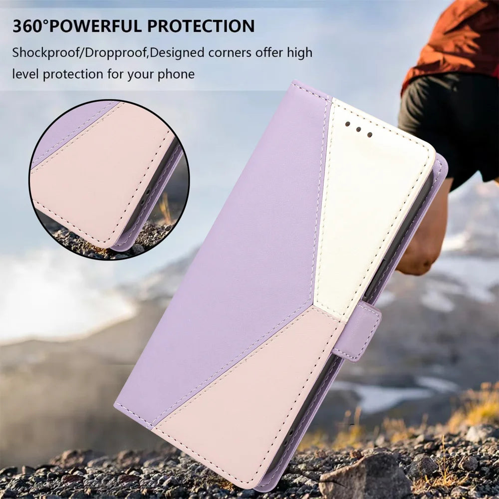 For iPhone 17 Pro / iPhone 18 Pro Case Color Stitching RFID Blocking Wallet Flip Leather Phone Cover with Wrist Strap - Light Purple - 5