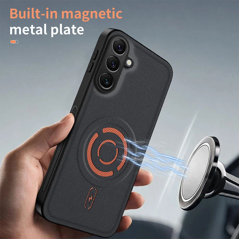 WANLONFENG for Samsung Galaxy S25 FE KJB Series Magnetic Case Tech Fabric Texture PC+TPU Shockproof Phone Cover - Black - 3
