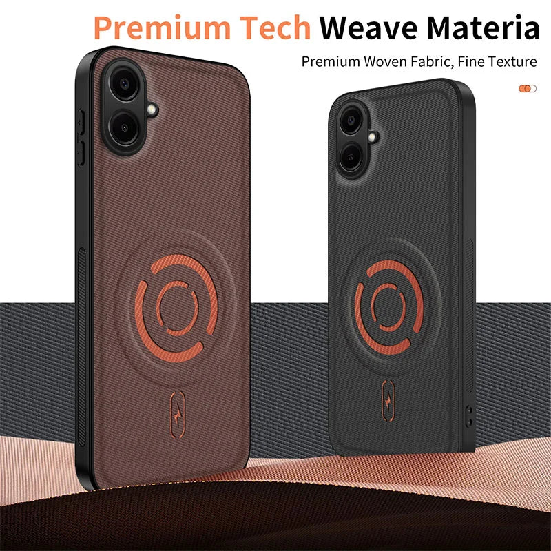 WANLONFENG for Samsung Galaxy A06 5G KJB Series Magnetic Case Tech Fabric Texture PC+TPU Shockproof Phone Cover - Black - 2