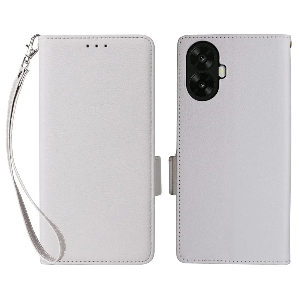 For TCL K70 Nxtpaper 5G Case Litchi Texture Wallet Leather Phone Cover with Wrist Strap - White - 1