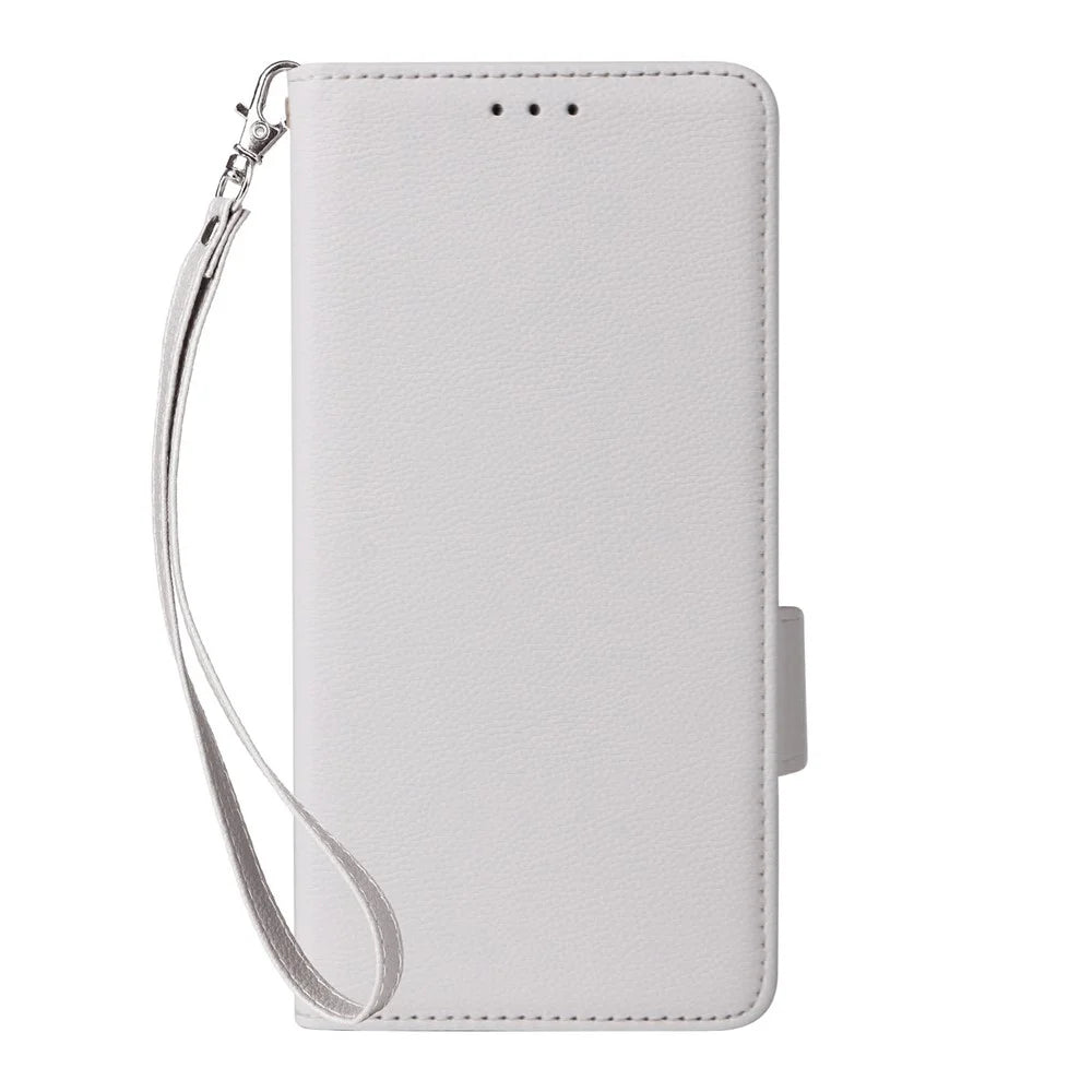 For TCL K70 Nxtpaper 5G Case Litchi Texture Wallet Leather Phone Cover with Wrist Strap - White - 7