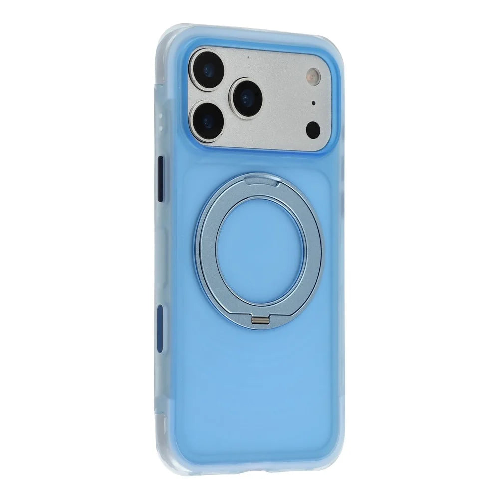 JAUCASE for iPhone 18 Pro Max / 17 Pro Max Case Magnetic Kickstand Wave Texture PC + TPU Airbag Corner Protection Phone Cover with Camera Control Button - Transparent Blue - 1