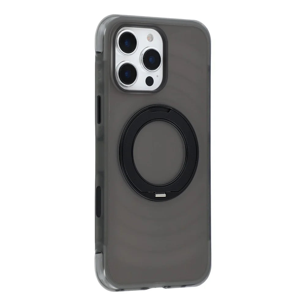 JAUCASE for iPhone 16 Pro Case Magnetic Kickstand Wave Texture PC + TPU Airbag Corner Protection Phone Cover with Camera Control Button - Transparent Black - 1