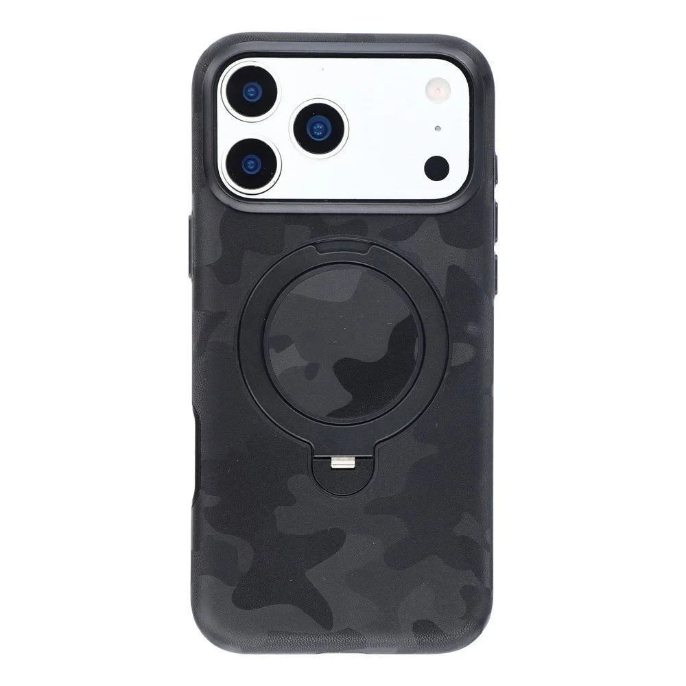 JAUCASE for iPhone 18 Pro / 17 Pro Case Magnetic Rotating Kickstand Camouflage Pattern PC + TPU Phone Cover - Black - 1
